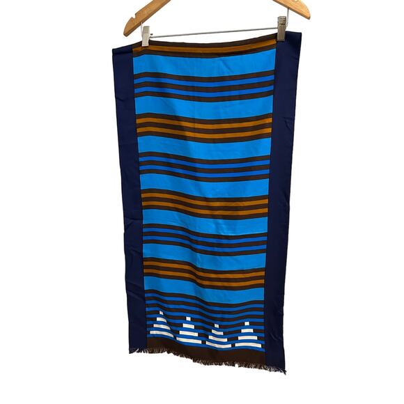 YSL Extra Long Blue Vintage Silk Scarf with Stripes 18" x 67.5" - Picture 2 of 6